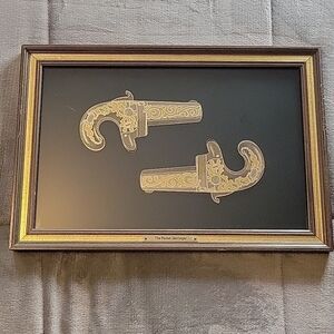 Franklin Mint 1979 Pocket Derringers – 24k Gold & Sterling Silver Framed Artwork